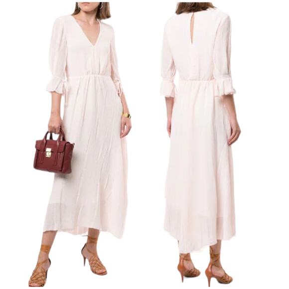 3.1 Phillip Lim NWT Fluid V-Neck Dress 3/4 Sleeve Light Pink Size 10 Pleated